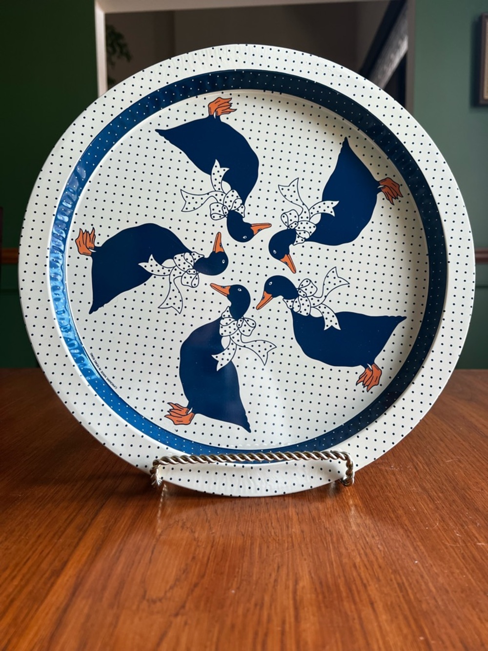 Source Unknown Navy & Orange Goose Pattern Serving Tray